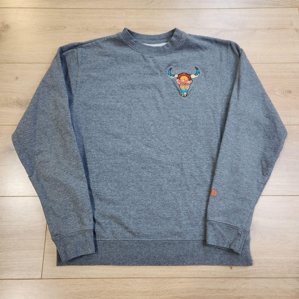 Teton Gravity Research Sweatshirt Mens Medium Gray Western Skull Crewneck Fleece
